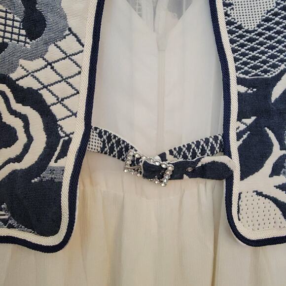 Cache Vintage Tapestry Vest Jumpsuit One Piece 80S Rhinestone Studded Mesh Panel - Picture 16 of 16